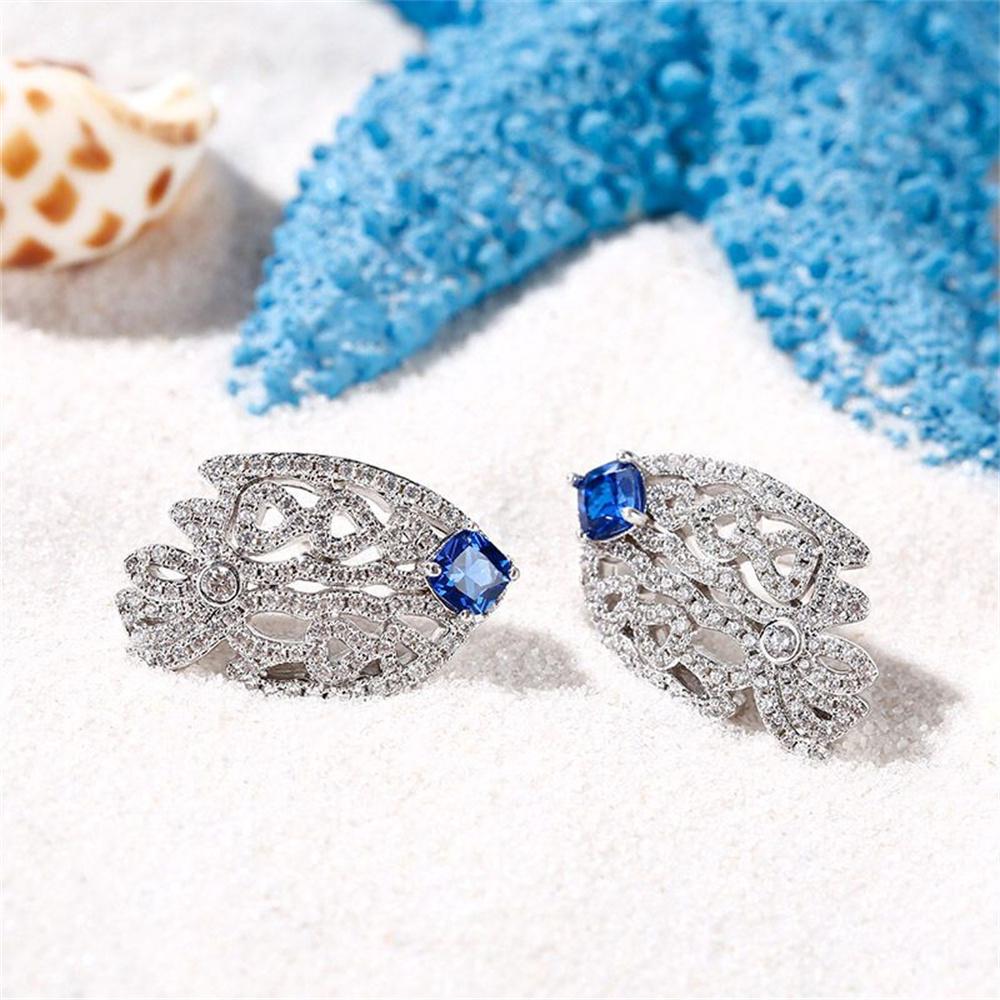 Blue Crystal White Zircon Hollow Small Fish Stud Earrings For Women Vintage Silver Color Wedding Earring Valentine Jewelry Gifts
