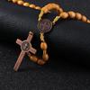 1 ST Handgemaakte Geweven Sint Benedictus Medaille Antiek Houten Rozenkrans Kruis Ketting Vintage Katholiek Religieus Jezus Sieraden