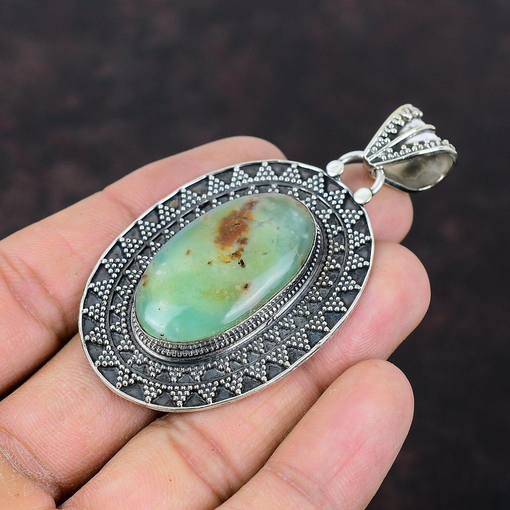 Chrysoprase Pendant Genuine Gemstone Pendant Unique Design Pendant 925 Sterling Silver Pendant Handmade Vintage Pendant Chrysoprase Jewelry