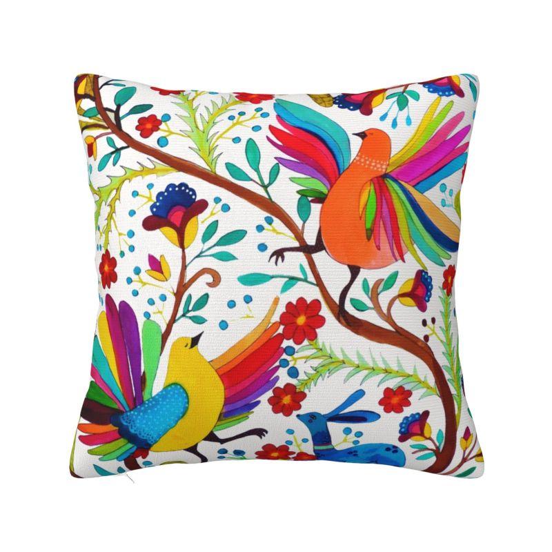 Custom Fashion Mexican Otomi Birds Texture Pillow Case 40x40cm Sofa Folk Floral Art Luxury Cushion Cover Car Pillowcase