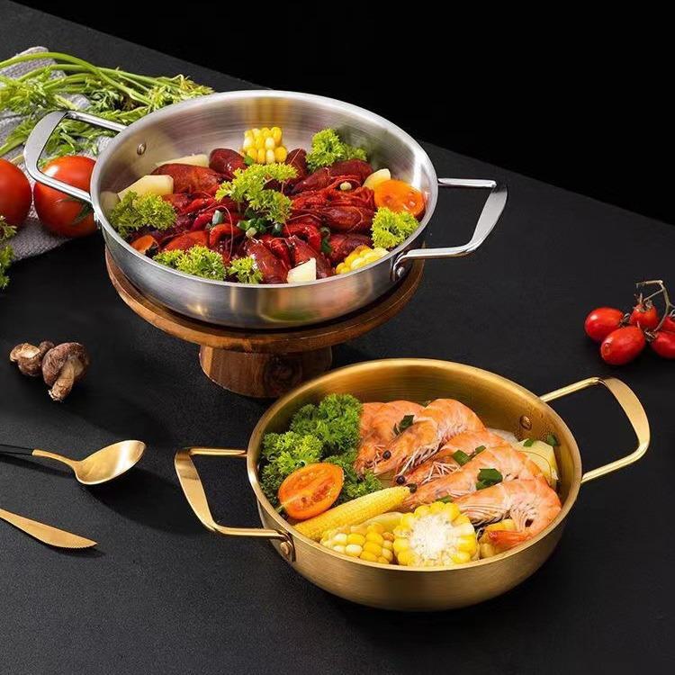 Korean Stainless Steel Mini Double-Ear Hot Pot for Seafood and Noodles