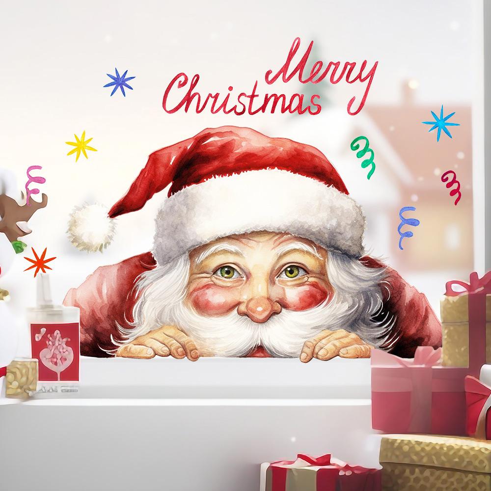 Santa Claus, English Letters, Glass Stickers, Mall Window and Door Decorations, Static Stickers, Party Decoration Stickers, Christmas Decorations
