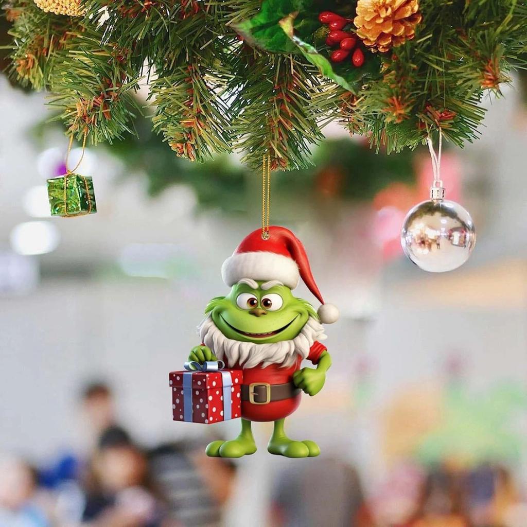 Christmas Acrylic Green Decorations, Acrylic Flat Christmas Tree Hanging Ornaments, Single Side Printed Pendant For Tree / Car / Backpacks 2D Flat