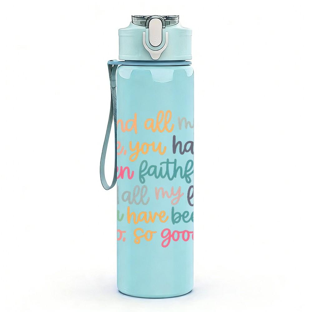 1PC Encouraging Multicolor Handwritten Quote Print 750ml Color Plastic Sports Water Bottle Leakproof Flip Straw Lid Suitable for Sports Office Use