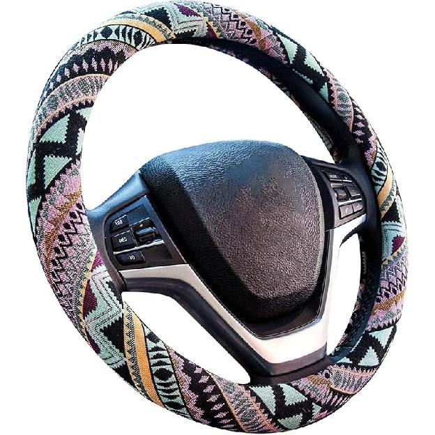 Valleycomfy Boho Steering Wheel Covers For Women Cloth Bohemian Universal 15 Inch Baja Blanket Enthic