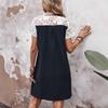 Spring and Summer Women's Casual Loose Color-blocking Lace Patchwork Pocket Dress