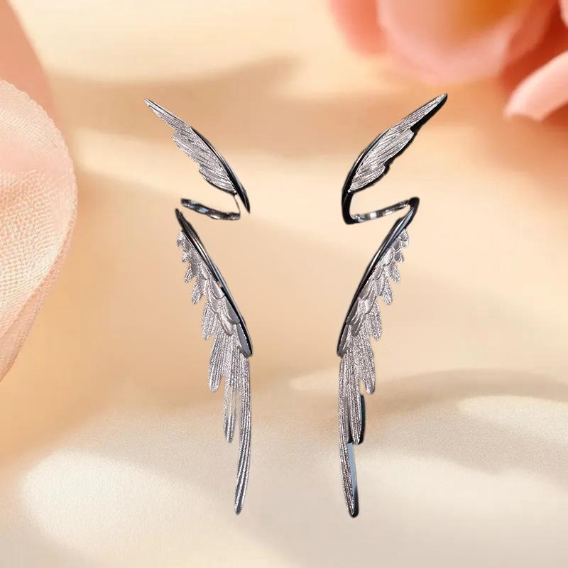 Simple Alloy Long Wing Stud Temperament Earrings Silver Wings Shape Elf Ear Cuff Earrings Jewelry Accessories Gifts