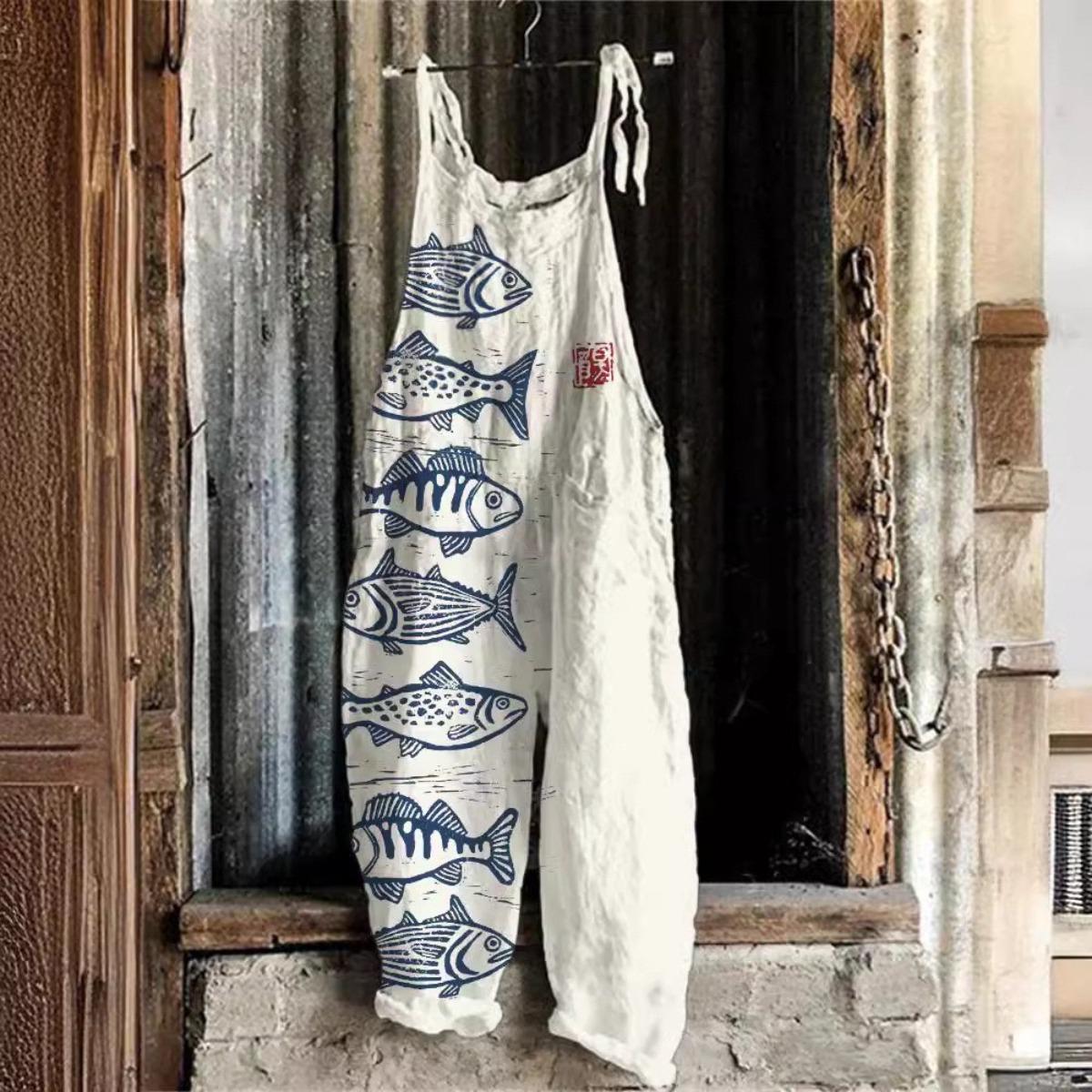 VIONA Suspenders Jumpsuits Women Print One Piece Pocket Overalls Sling Long Pants Casual Loose High Waist Rompers Y2k Streetwear S