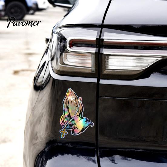 Weather Resistant Rosary Sticker Praying Hands & Car Sticker, Reflective Decal, High Quality PVC Adhesive Decal Waterproof Jesus for Auto Window