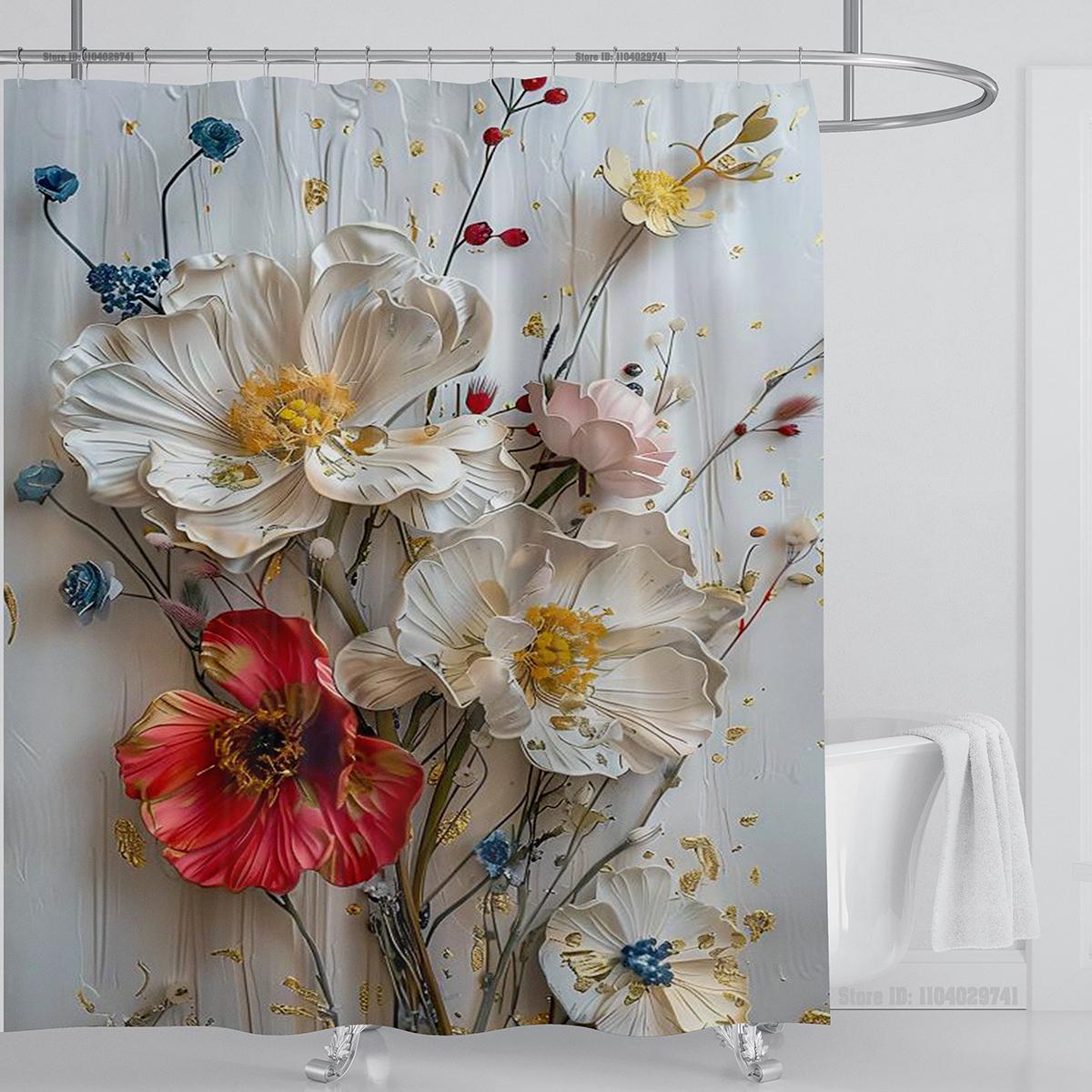 

3D печать Роскошная шторка для душа в китайском стиле с бриллиантовым цветком, полиэстеровая ткань, высококачественная, с крючками, коврик для ванной W150xH180cm