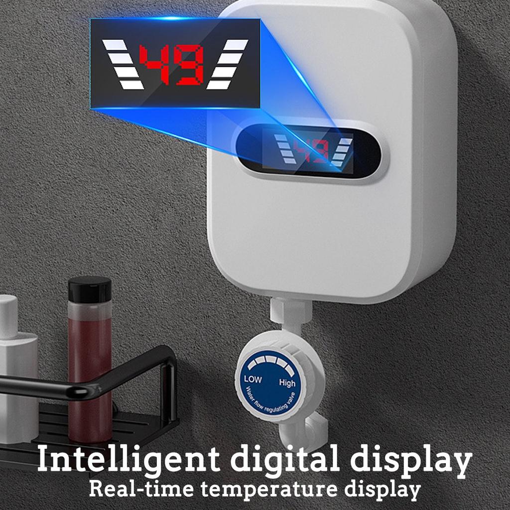 3500W 220V/110V Mini Shower Water Heater Wall Mounted Instant Electric Water Heater Digital Display for Kitchen Bathroom