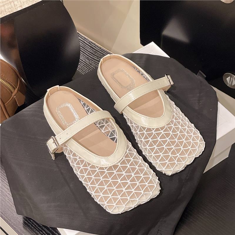 Flat-bottomed French bag head, half slippers, outer wear women's shoes, new mesh breathable and comfortable soft-soled sandals in summer 2025