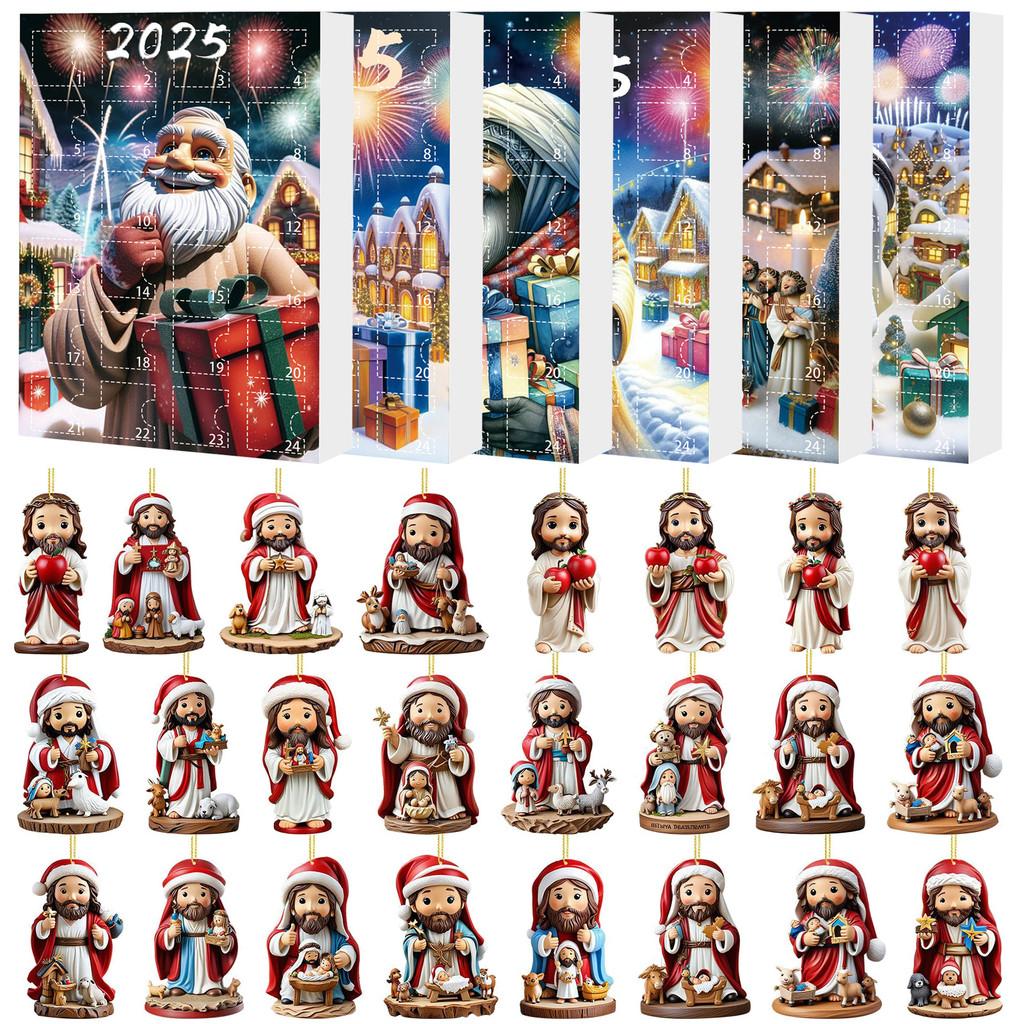 Christmas Countdown Calendar Box With Santa Claus Acrylic Assembled Decor For Holiday Gift Giving