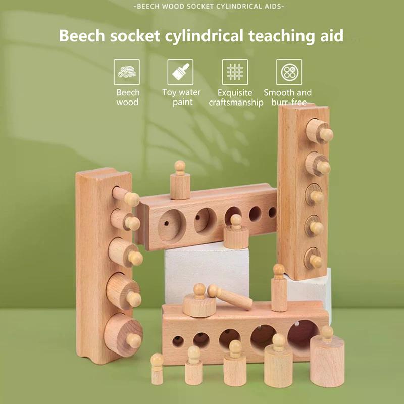 Montessori Cylinder Socket Puzzles Toy Baby Development Practice And Senses Preschool Educational Wooden Toys For Children