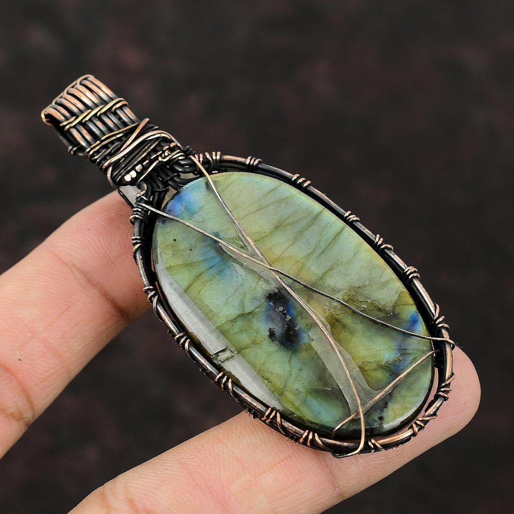 Labradorite Pendant Rainbow Moonstone Pendant Copper Wire Wrapped Pendant Handmade Pendant Gemstone Jewelry Gift For Mother Copper Jewelry