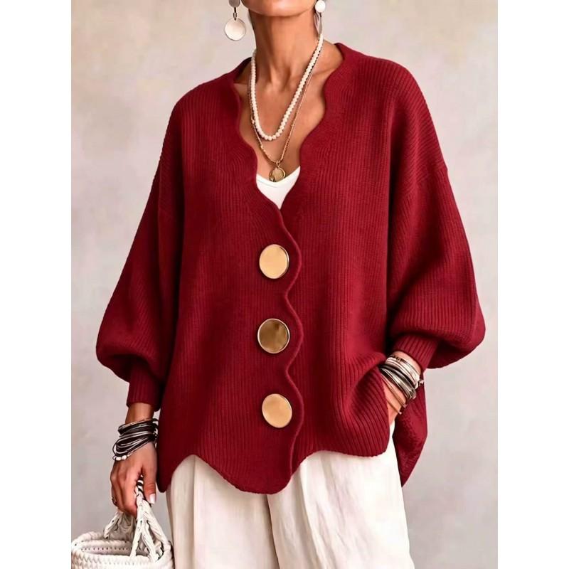 Womens V Neck Knit Cardigan Retro Loose Fit Sweater Fall Winter Outerwear