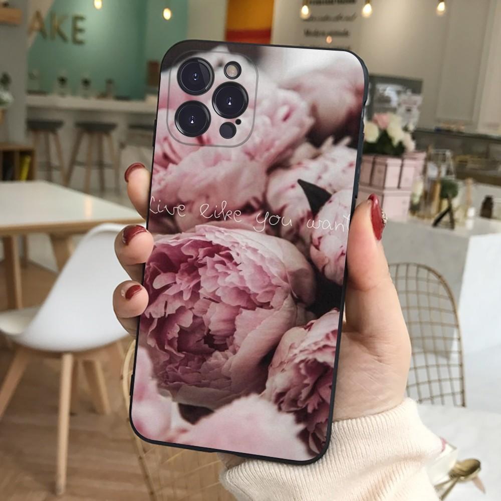 Elegant Pink Purple Peony Phone Case For iPhone 15 14 11 12 13 Mini Pro XS Max Cover 6 7 8 Plus X XR SE 2020 Funda Shell