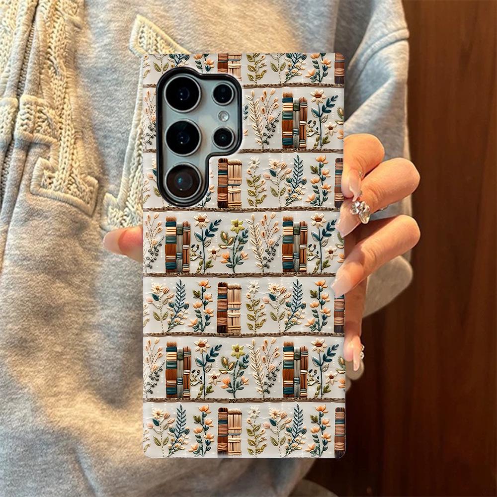 Imitation Embroidery Bookshelf Flower Samsung S25Plus Mobile Phone Case Filin Galaxy S24 Extreme Edition Anti-drop Case