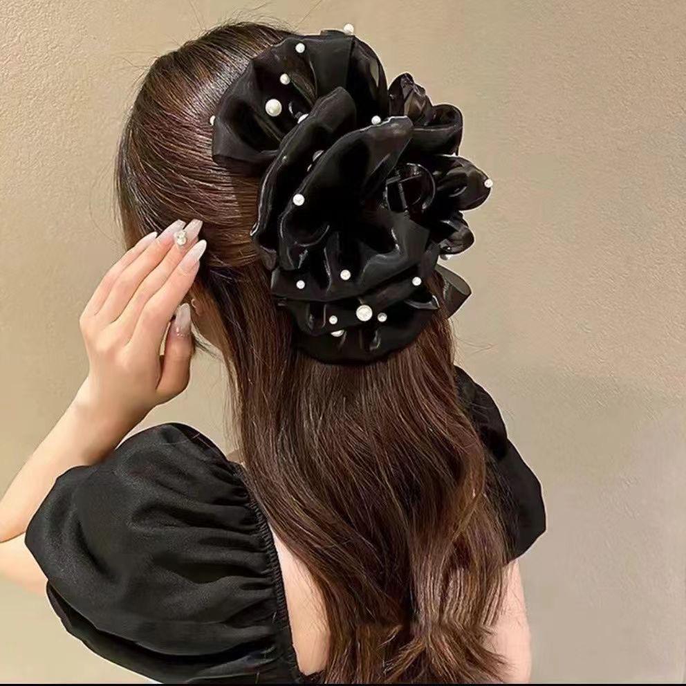Elegant Retro Satin Bow Hair Clip for Women - Perfect for Low Ponytails and Head Ornaments
