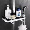 Punch-Free Liftable Shower Rod Tray with Hook - Multi-Function Bathroom Storage Rack