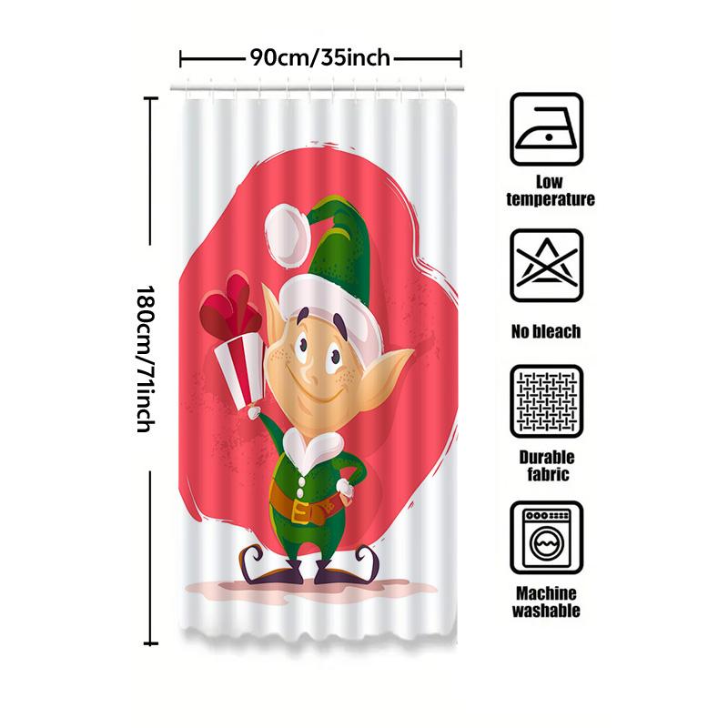 Tu Whimsical Elf Shower Curtain Forest Creature Bathroom Decor Holiday Festive Woodland Nature Themed Backdrop Home Accent