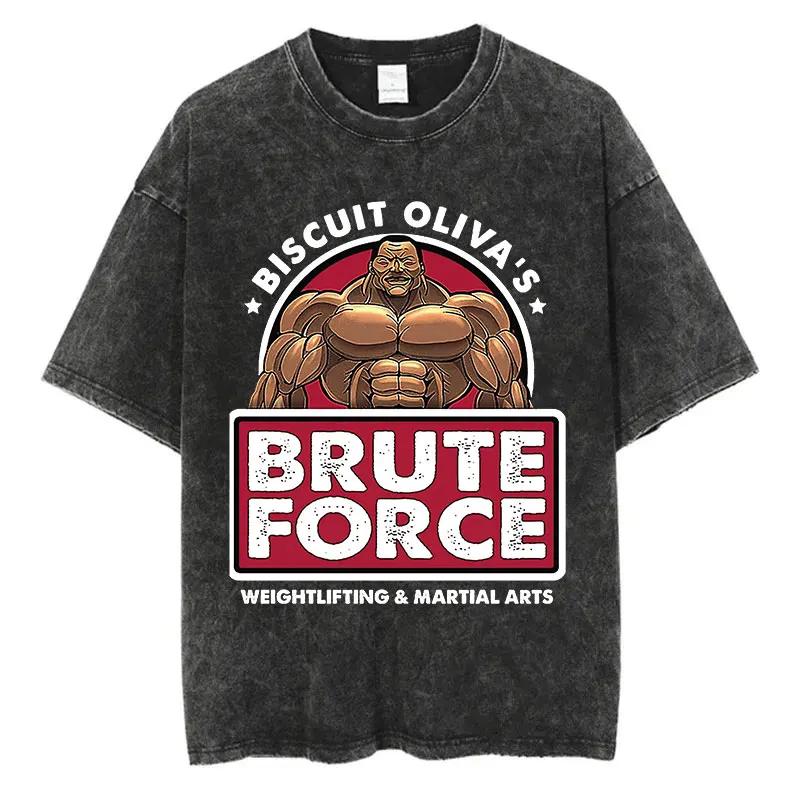 Anime Baki Haman T-shirts Harajuku Vintage Cotton Washed T Shirt for Men Hip Hop Streetwear Oversize T-shirt Tee