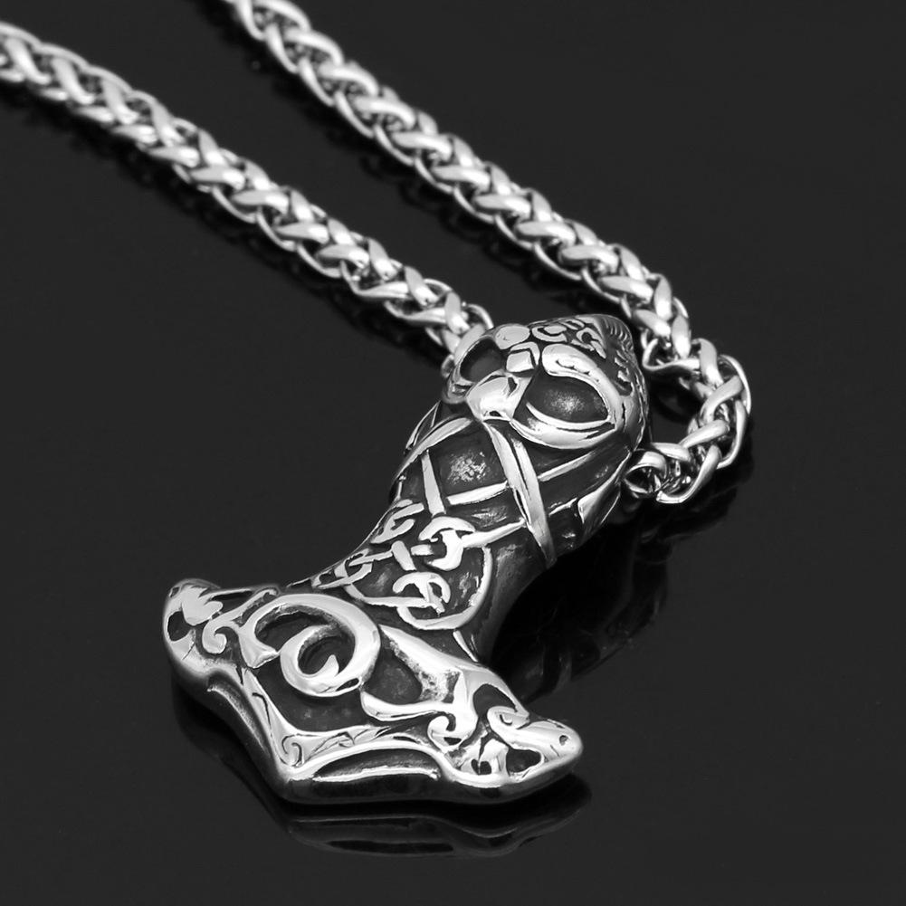 Nordic God Stainless Steel Odin Thor's Hammer Pendant Viking Necklace for Men