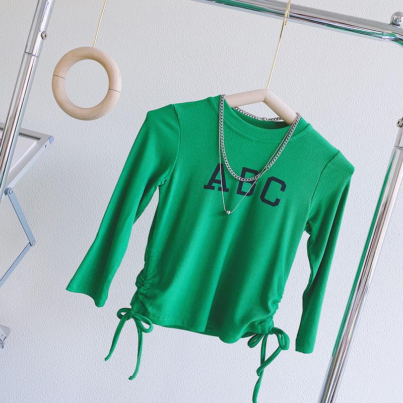 Spring Style Girls Long Sleeve Drawstring T-shirt with Letter Print Size 110 зелёный