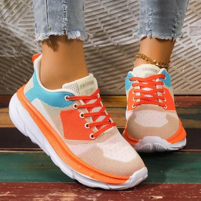 Women's Shoes On Sale 2024 New Mesh Women's Vulcanized Shoes Breathable Women Sneakers Mixed Colors Lace Up Ladies Casual Shoes