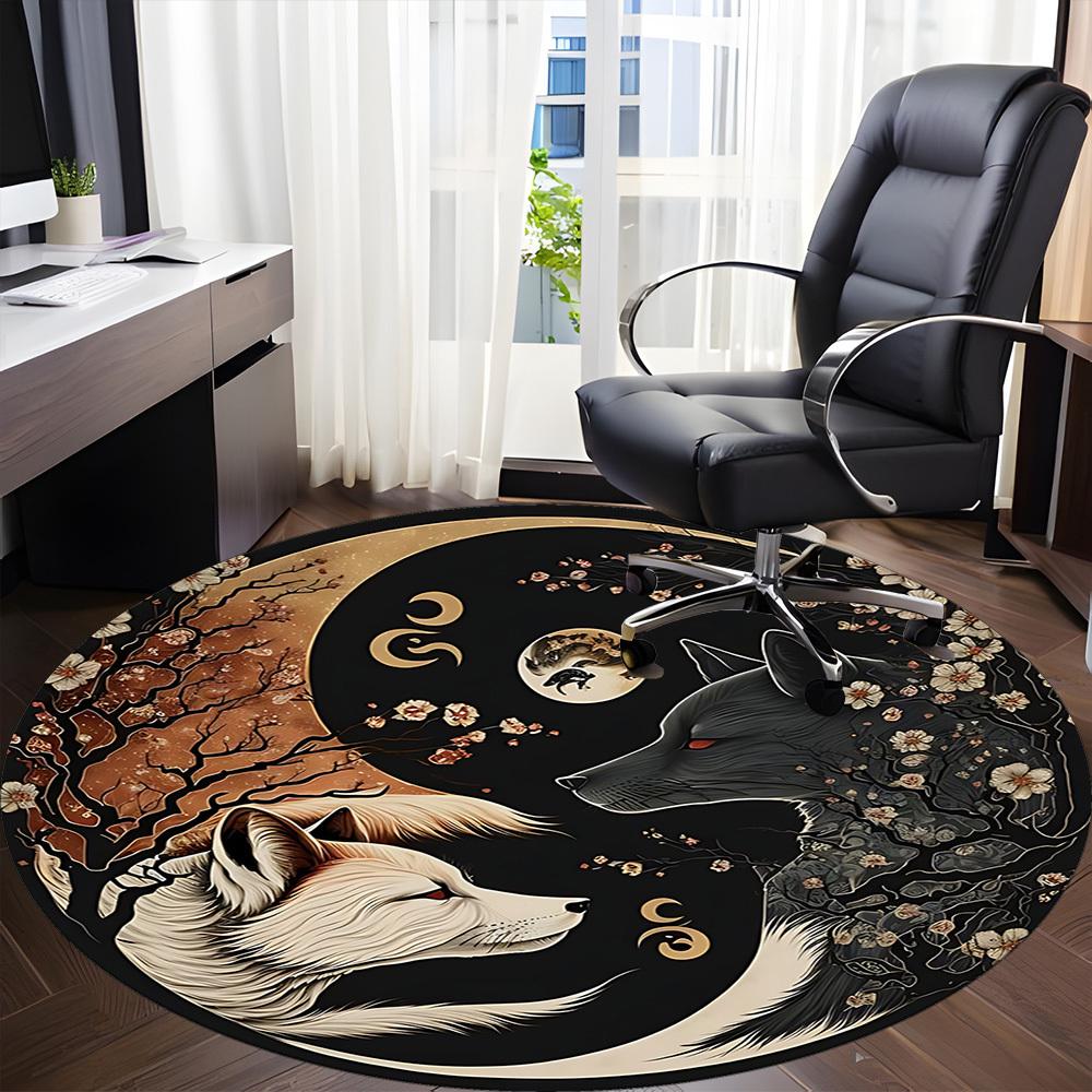 1pc Wolf Moon Office Round Area Rug, Under Office Chairs Bedroom Living Room Home Decor, Room Deco