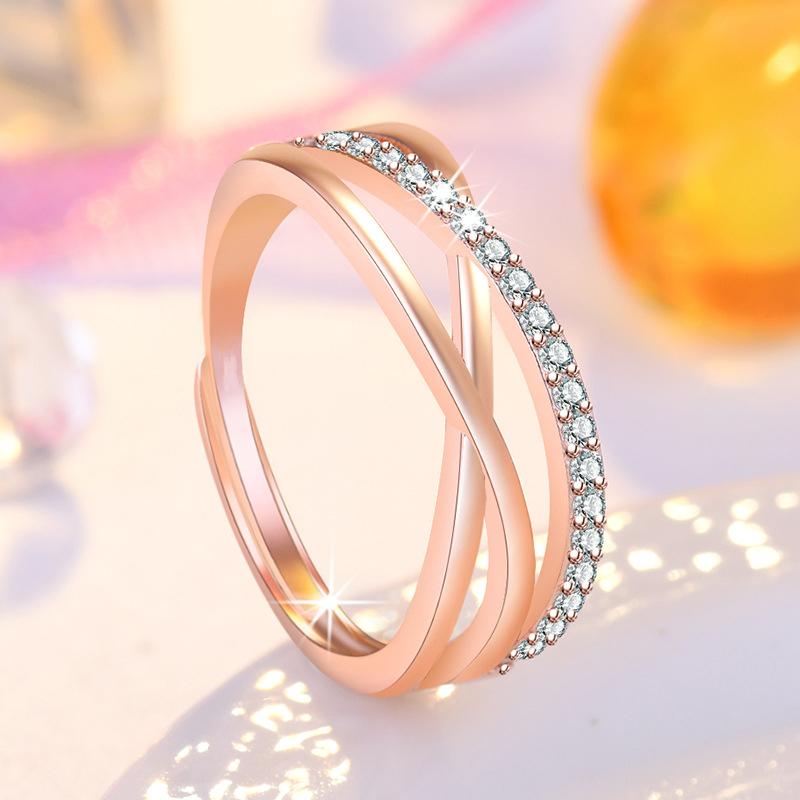 Fashion Ladies Crystal Cross Open Adjustable Rings Jewelry