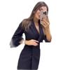 New European and American fashion suit collar seven-quarter sleeve fashion casual solid color jumpsuit