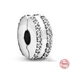 Clip 925 Sterling Silver CZ Zircon Love Heart Star Line Clip Charm Beads Stopper Fit Fashion Style Bracelet Silver 925 Jewelr