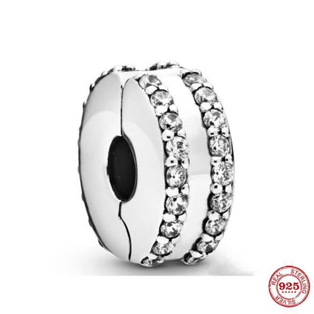 Clip 925 Sterling Silver CZ Zircon Love Heart Star Line Clip Charm Beads Stopper Fit Fashion Style Bracelet Silver 925 Jewelr