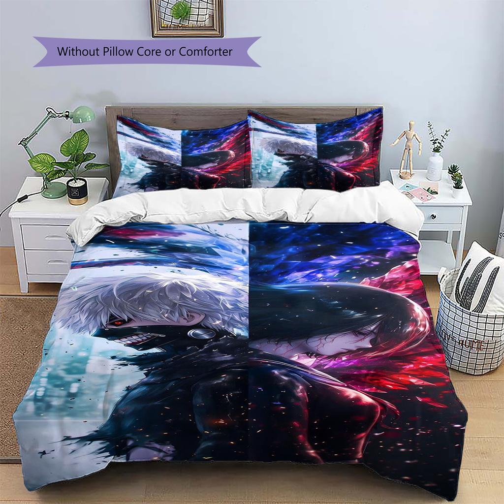 Anime Pattern Bedding Quilt Set Quilt Cover Pillowcase Home Decoration Birthday Gift (1 * Duvet Cover + 2 * Pillowcase, Without Core)