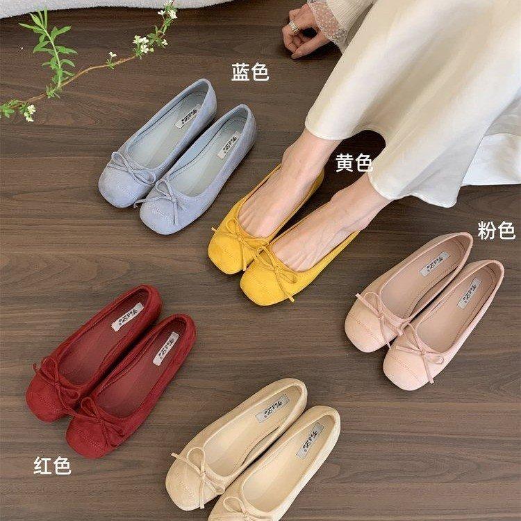 Wildleder rote Einzel Schuhe Damen Herbst neu flacher Mund ein Pedal Retro sanfter Feenwind Ballerina flache Mütze Schuhe