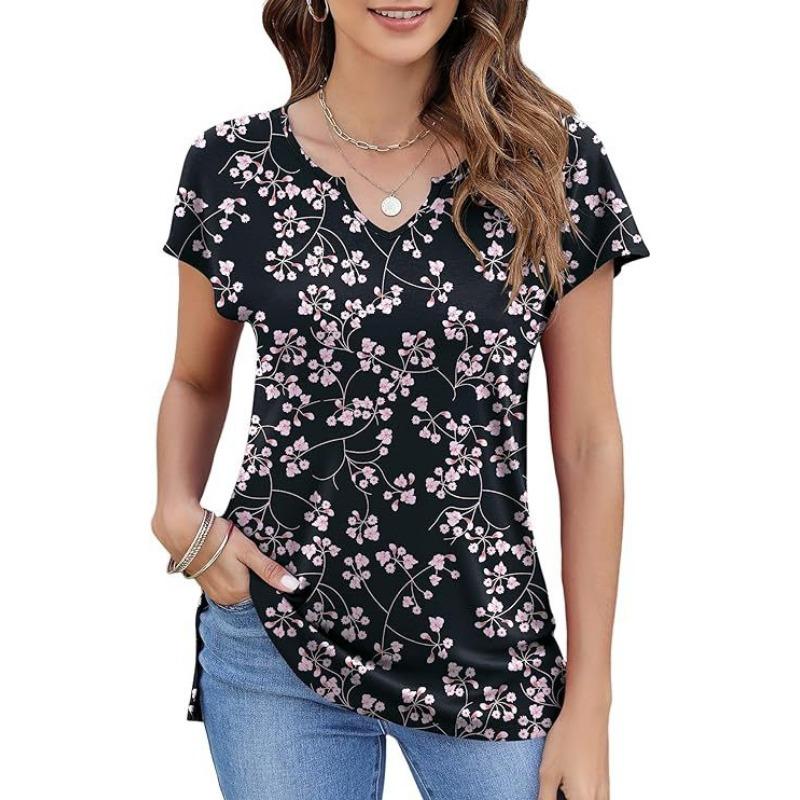 YYFS Dámská móda Ležérní Léto Jaro Jednobarevný potisk Halenky a košile s krátkým rukávem a výstřihem do V