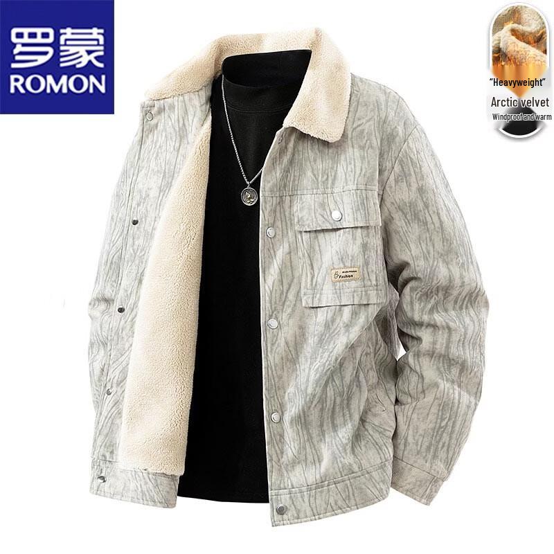 

ROMON Men s Thickened Fleece-Lined Lamb Wool Jacket M