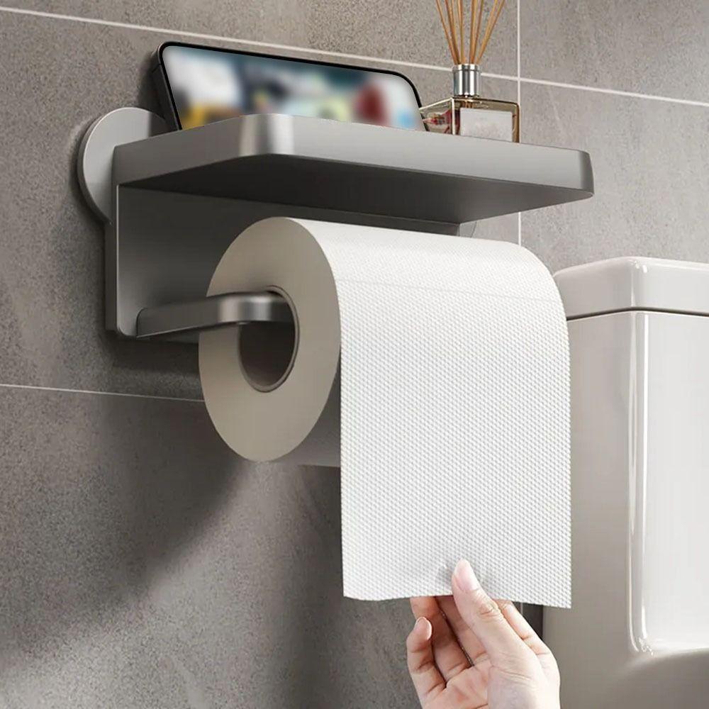 No Punching Toliet Roll Holder Wall Mounted Tissue Box Useful Mobile Phone Rack Home