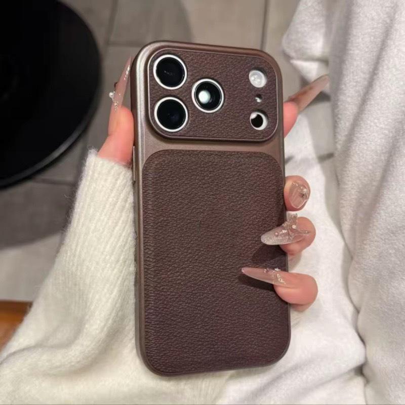 Lychee Pattern Leather Phone Case for iPhone 17 Pro/16 Pro/15 Pro/14 Pro - Autumn/Winter Design