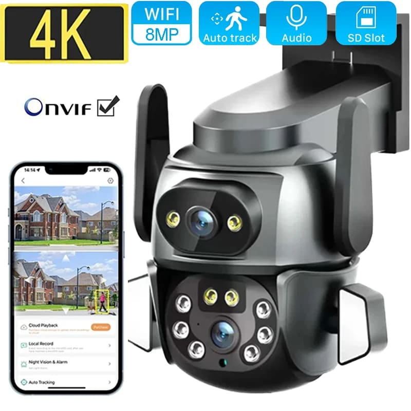 

4K 8MP WIFI Камера PTZ Подвійний екран 8MM Бінокуляр AI Корпус Автоматичне відстеження CCTV Безпека Інтелектуальний IP66 Водонепроникний моніторинг 4MP Camera