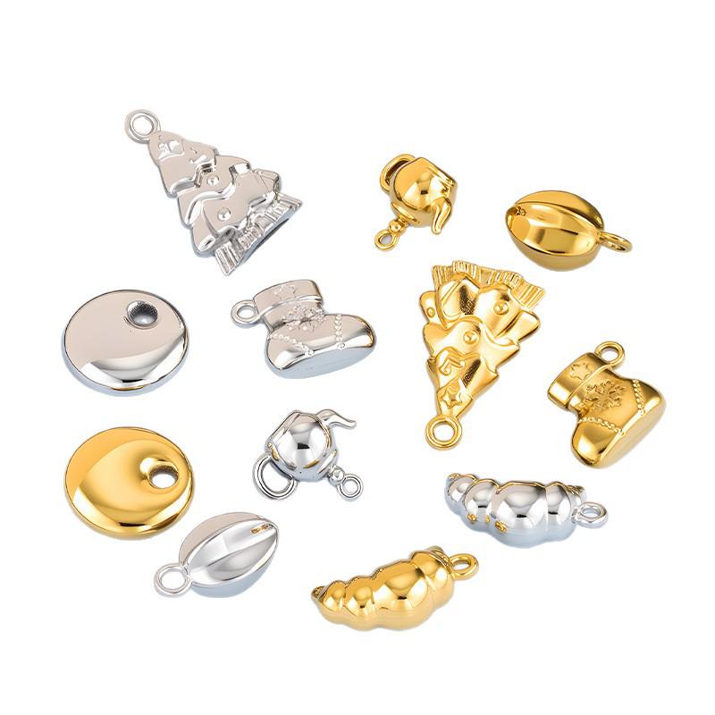 Simple Stainless Steel Christmas Tree Teapot 3D Charm Pendant for DIY Earrings & Necklaces - Titanium Steel Handcrafted Jewelry Accessory.