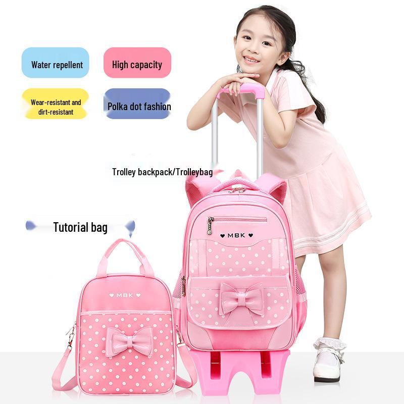 Plecak na kółkach w stylu koreańskim dla dziewcząt, w wieku 6-12 lat, klasy 1-3, 5-6 z szelkami redukującymi obciążenie.