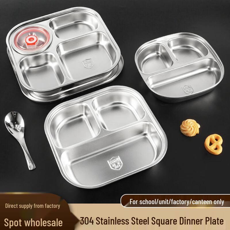 Ruhan 304 Stainless Steel 4-Compartment Meal Tray with Lid