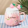 450ML Capacity Strawberry Mug Pink Color Ceramic Mug Cute Design Porcelain Mug  Student Use