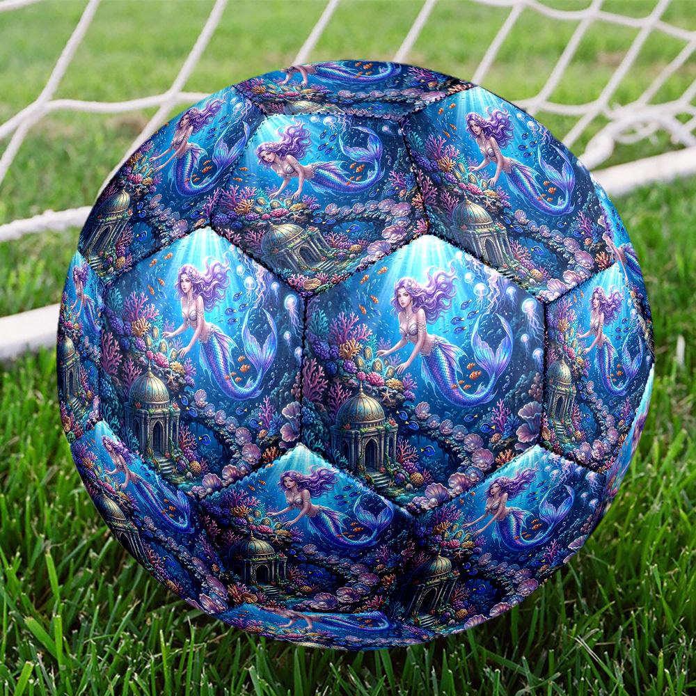 1pc Mermaid Underwater Kingdom Theme Soccer Ball Football, Size 5, Lightweight PVC, Durable Outdoor Training Soccer Ball, Gift M61422