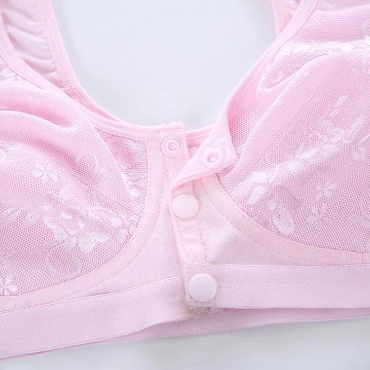 No Steel Ring Wrap Chest Front Button Underwear Vest Style Lace Bra Thin and Large Size Gathering Bra