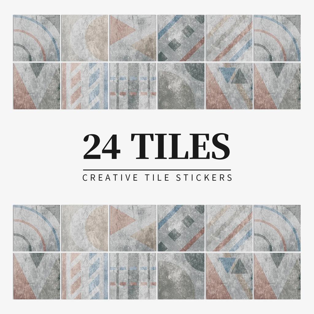 24Pcs Gray Moroccan Wall Sticker Art Water-Repellent Vinyl Peel And Stick Tile Sticker Home Decor Kitchen Bathroom