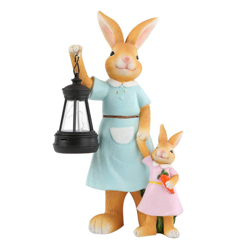 Resin Rabbit Garden Ornament with Solar Lantern Cute Rabbit Animal Ornament for Xmas Party Outside Patio Yard Lawn Porch Decor