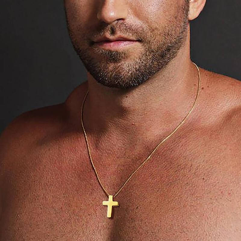 Xiaomi Vnox Men's Small Cross Pendant Simple Classic Stainless Steel Jesus Christ Necklaces Religious Women Unisex Jewelry 20" Chain